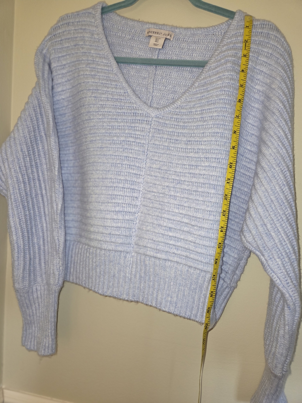 Sincerly Jules Light Blue V-Neck Ribbed Sweater